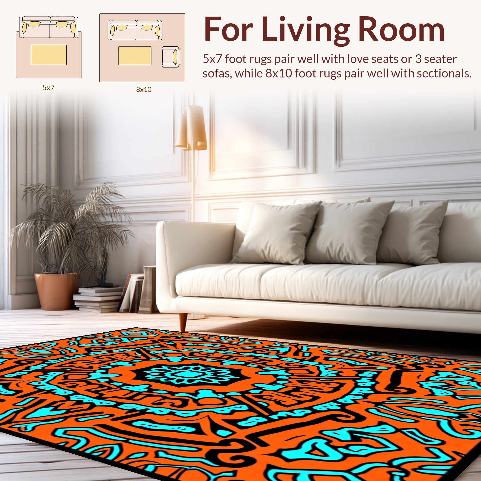 Bold Orange Teal Abstract Pattern Rug