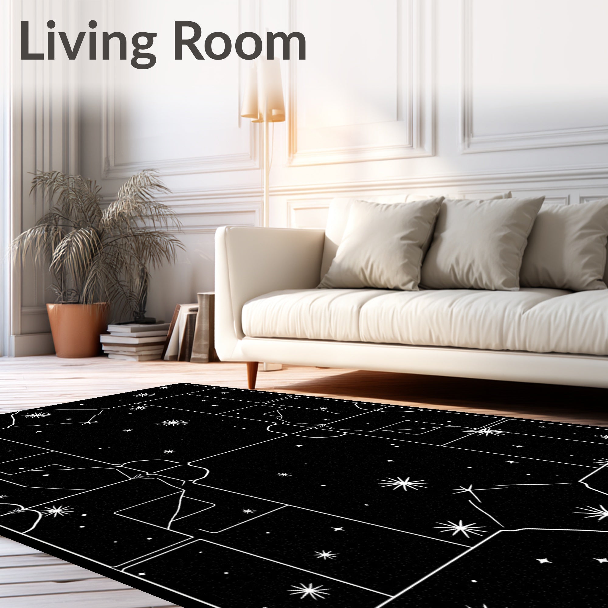 Celestial Line Art Star Pattern Rug