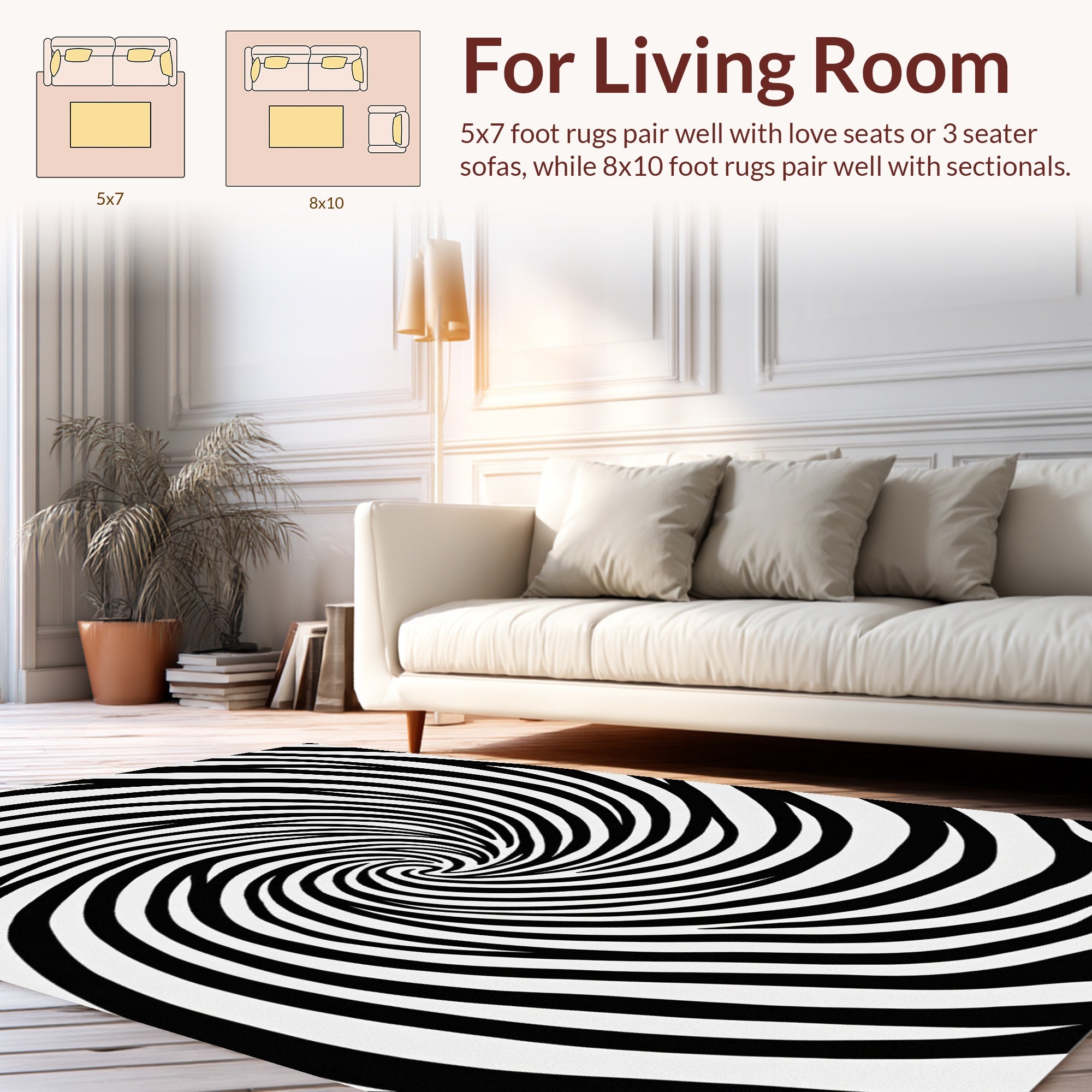 Abstract Swirl Black White Rug