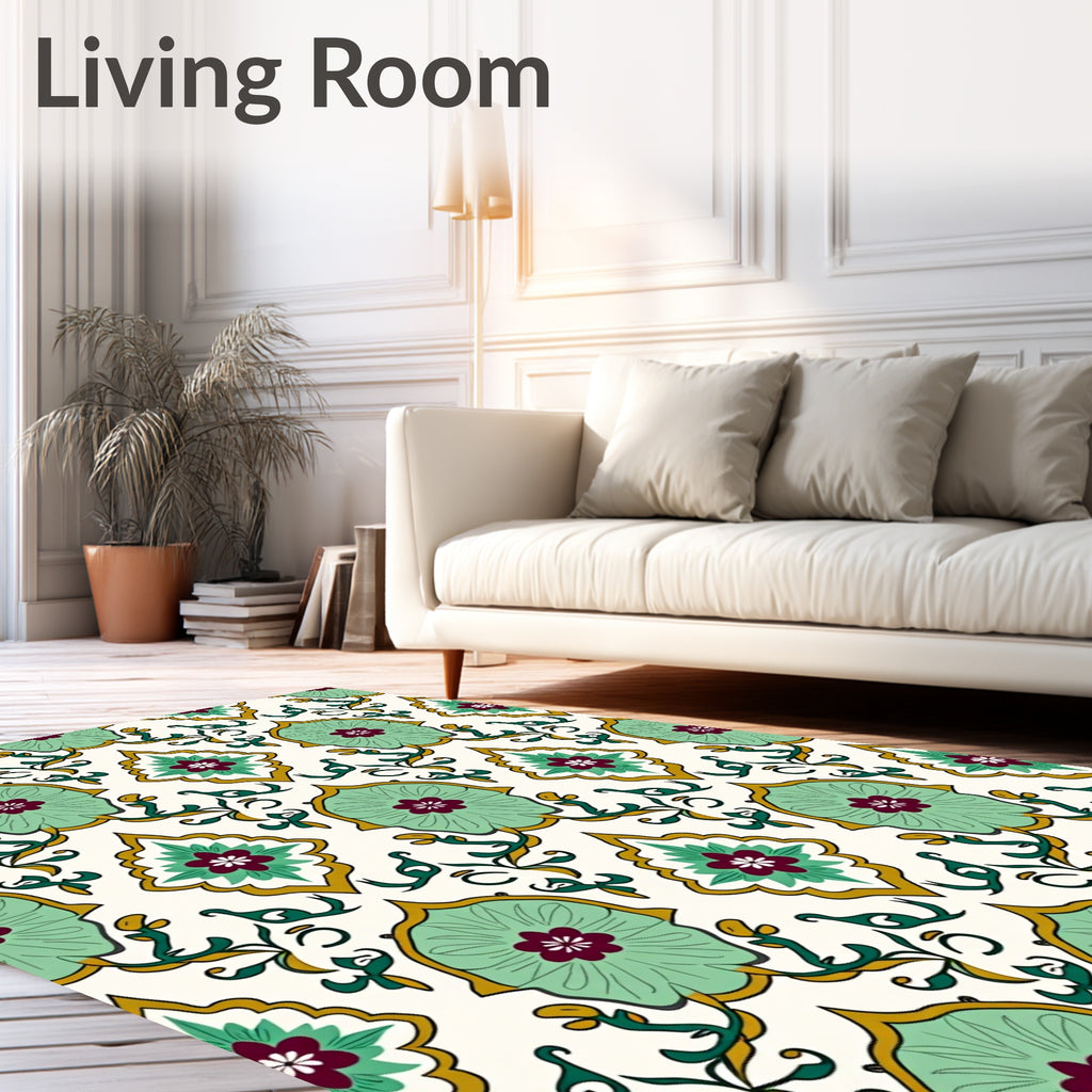 Mint Green Floral Paisley Pattern Rug