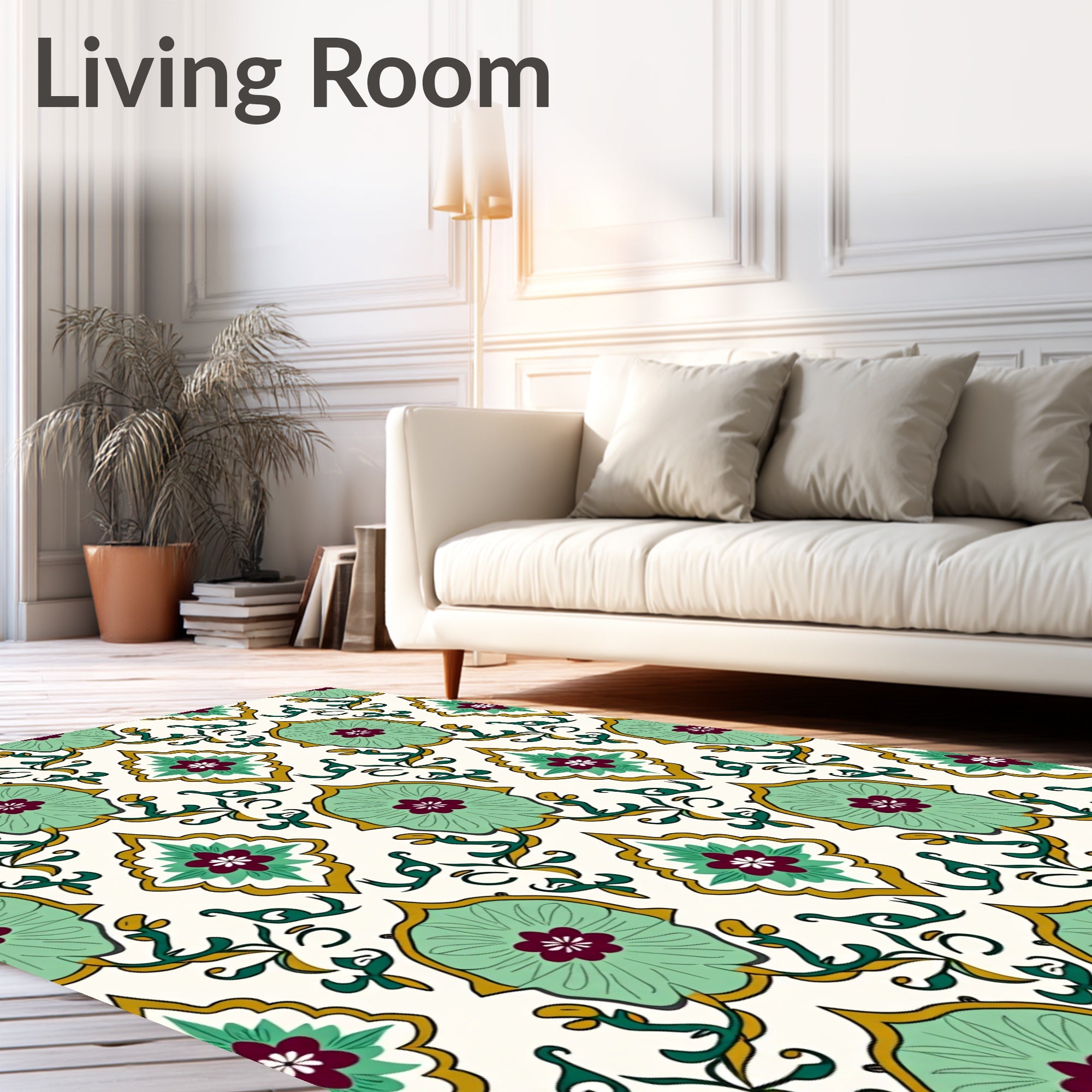 Mint Green Floral Paisley Pattern Rug