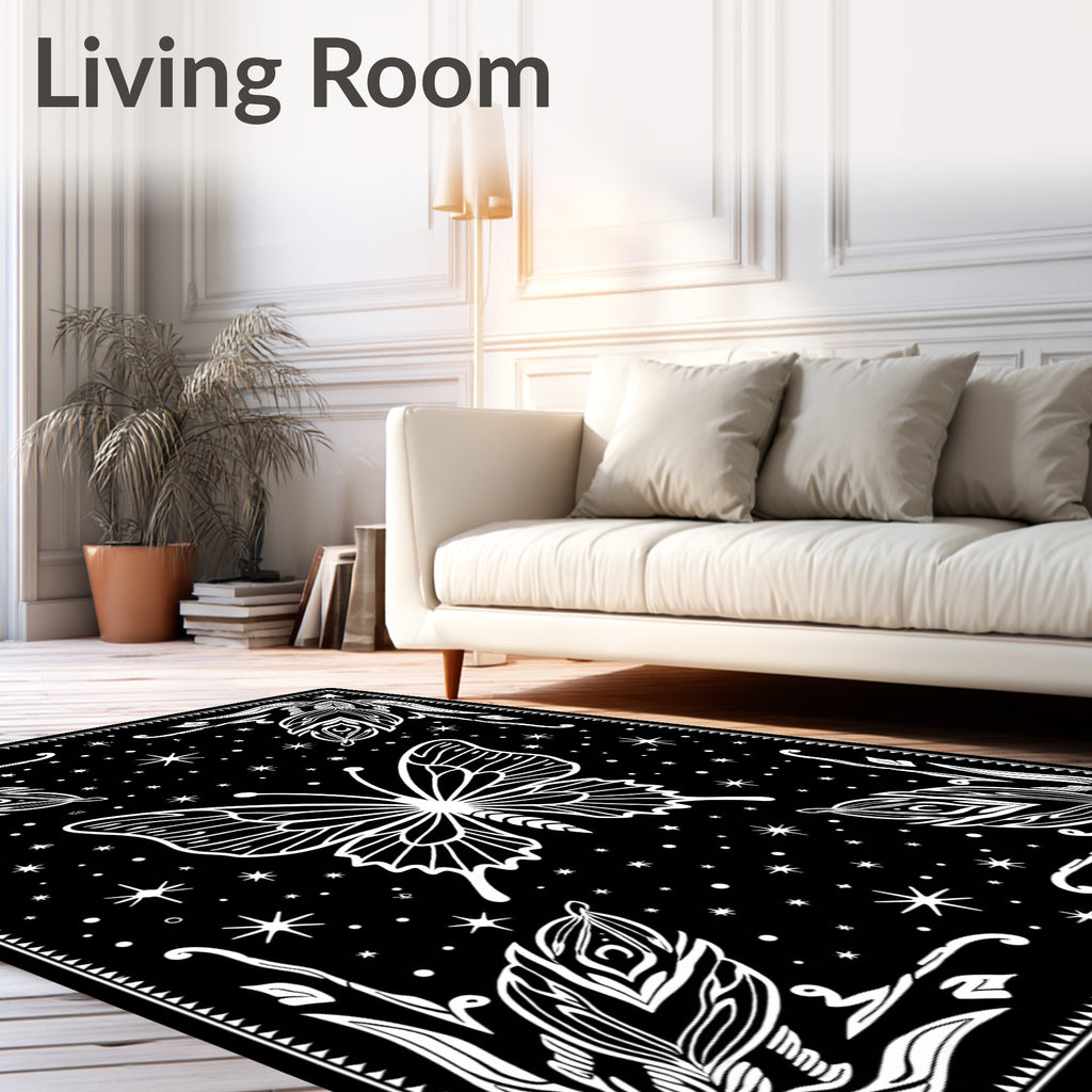 Black White Butterfly Starscape Pattern Rug