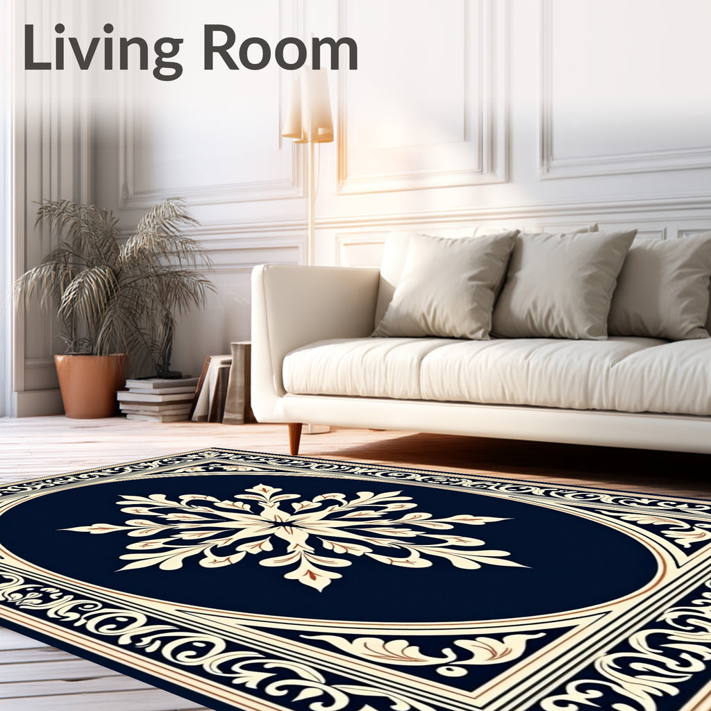 Classic Oval Floral Scrollwork Design Rug
