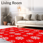 White Snowflake Patterned Red Rug