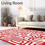Red Abstract Maze Pattern Rug