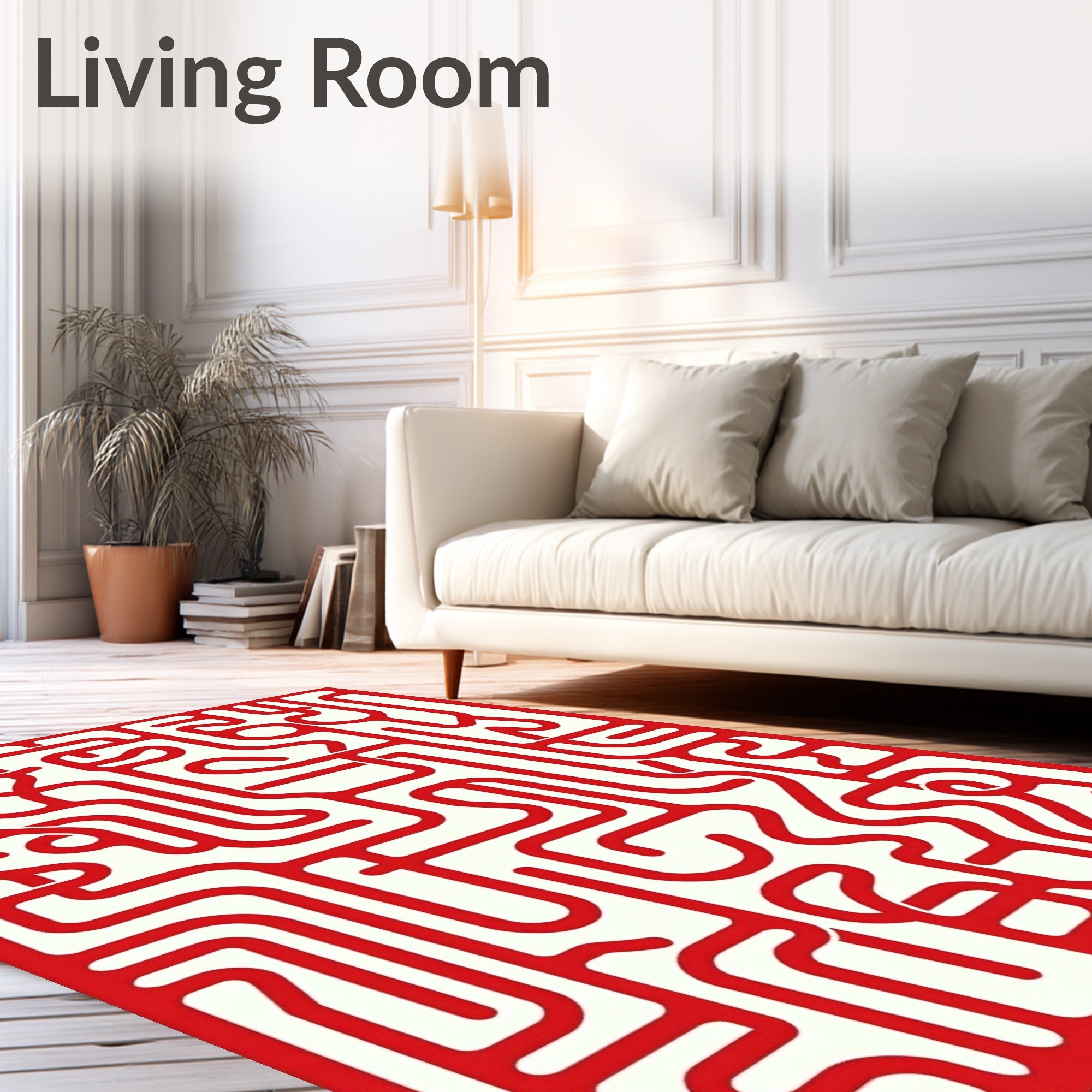 Red Abstract Maze Pattern Rug