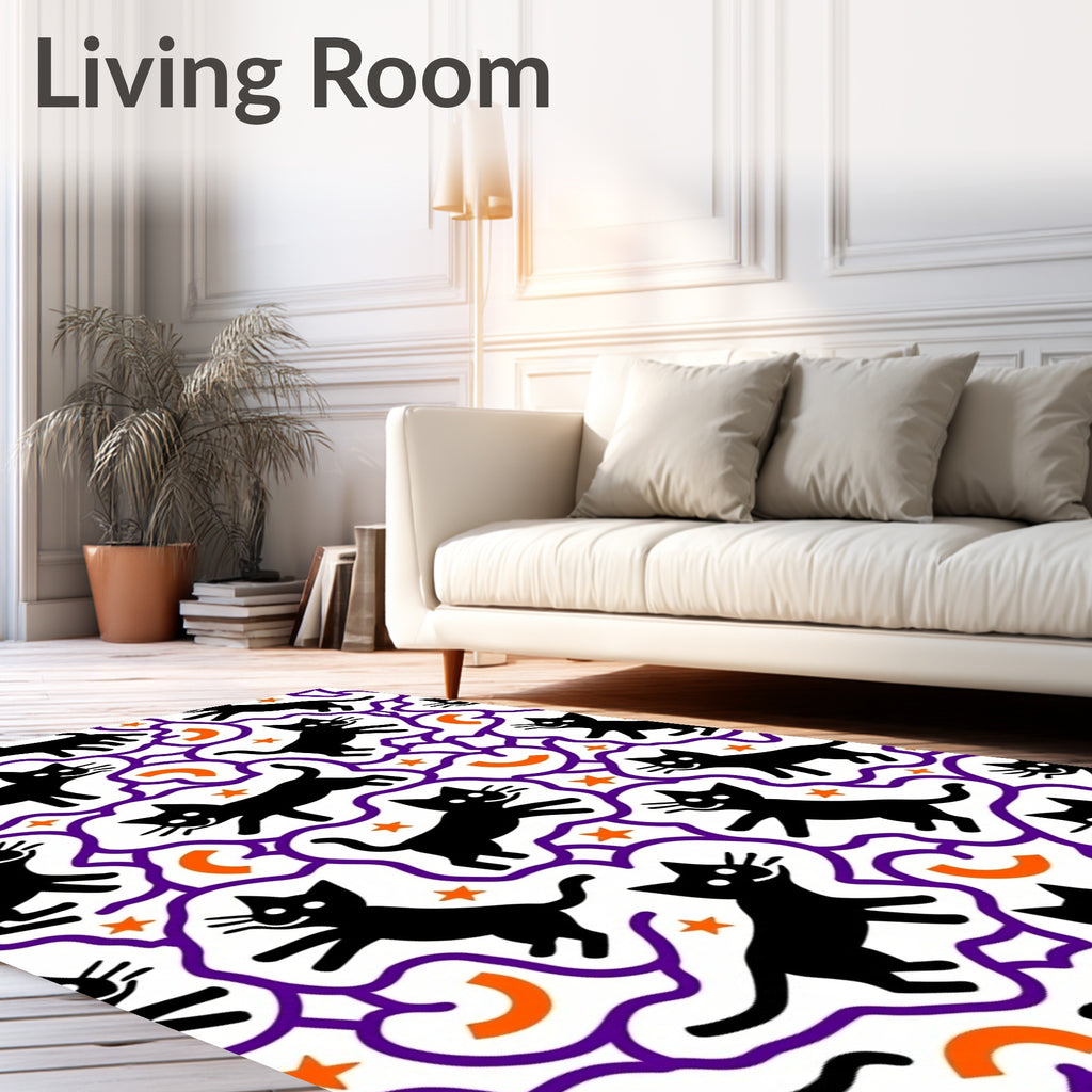 Whimsical Black Cats Purple Outline Rug