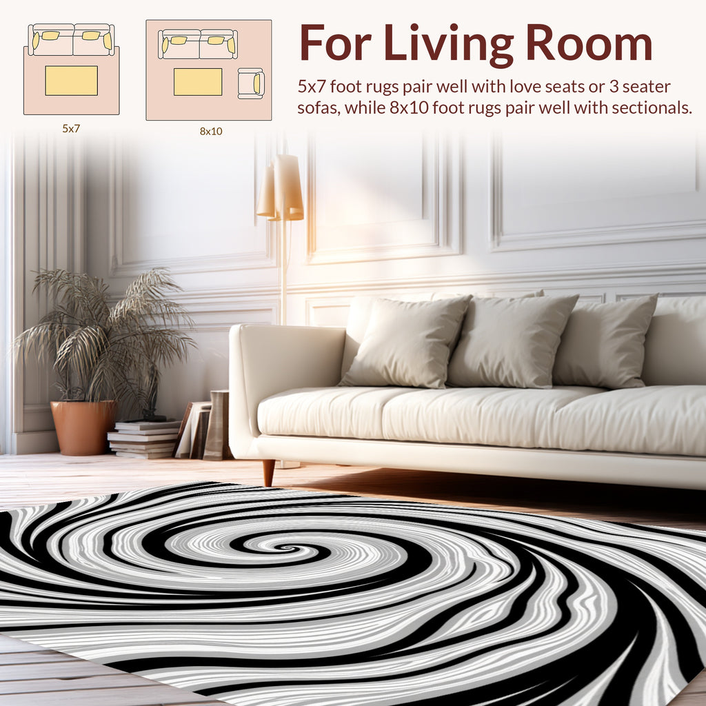 Swirling Black White Gray Pattern Rug