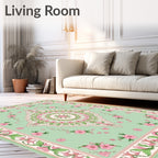 Pastel Pink Green Floral Mandala Design Rug
