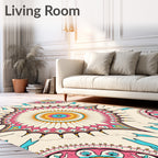 Vivid Teal Pink Sunburst Medallion Rug