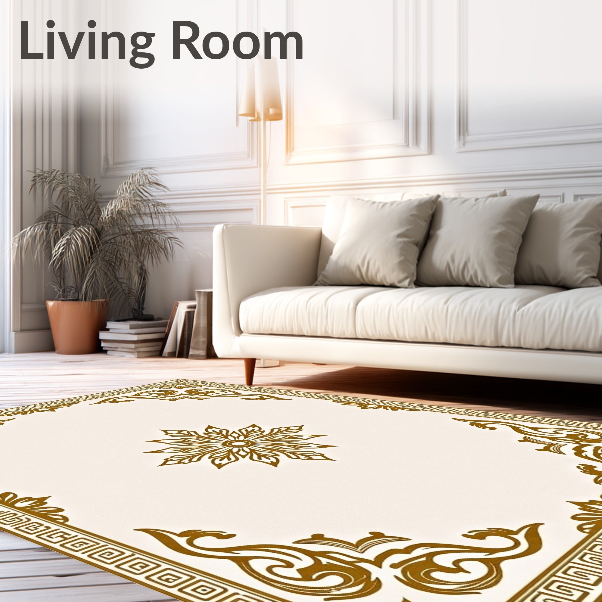Gilded Floral Greek Key Border Rug
