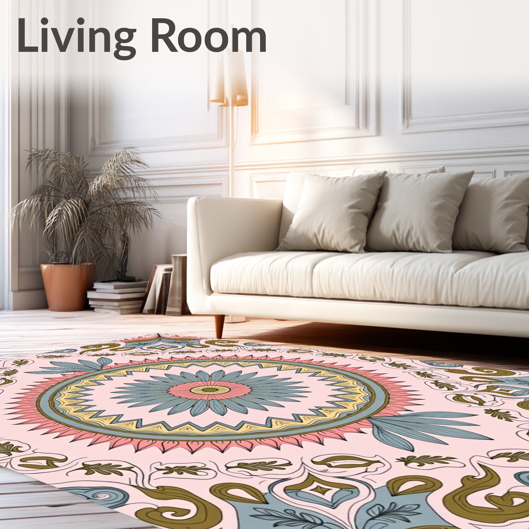 Pink Mandala Floral Art Rug