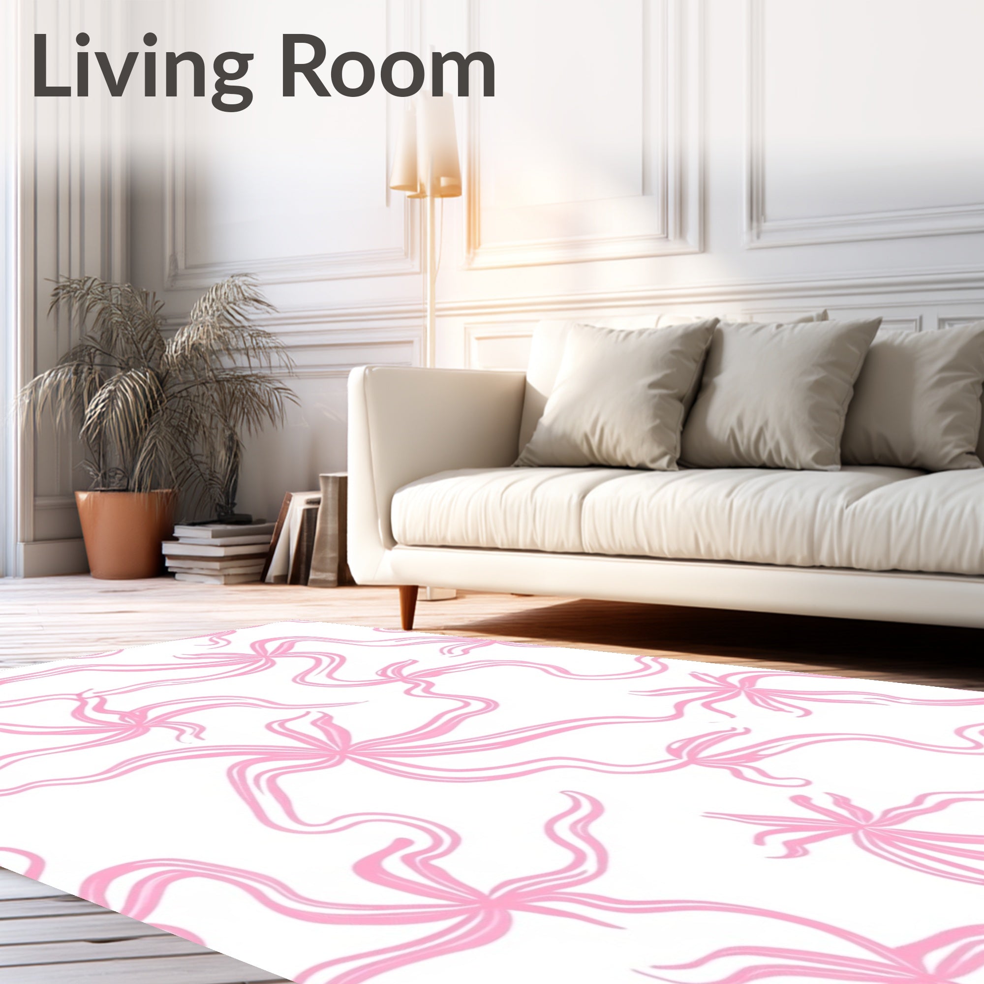 Soft Pink Swirling Ribbon Calligraphy Rug