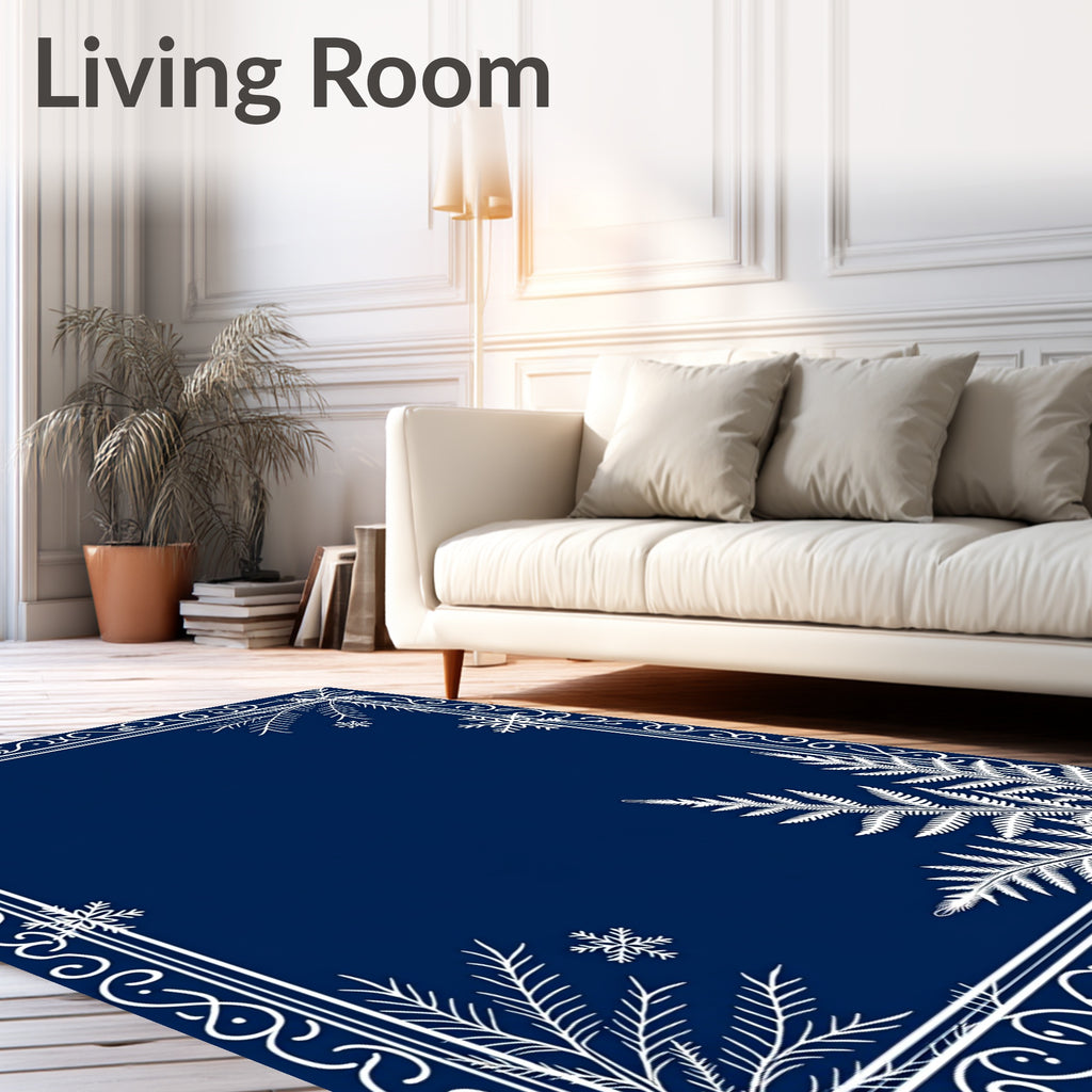 Winter Fern Snowflake Border Decor Rug
