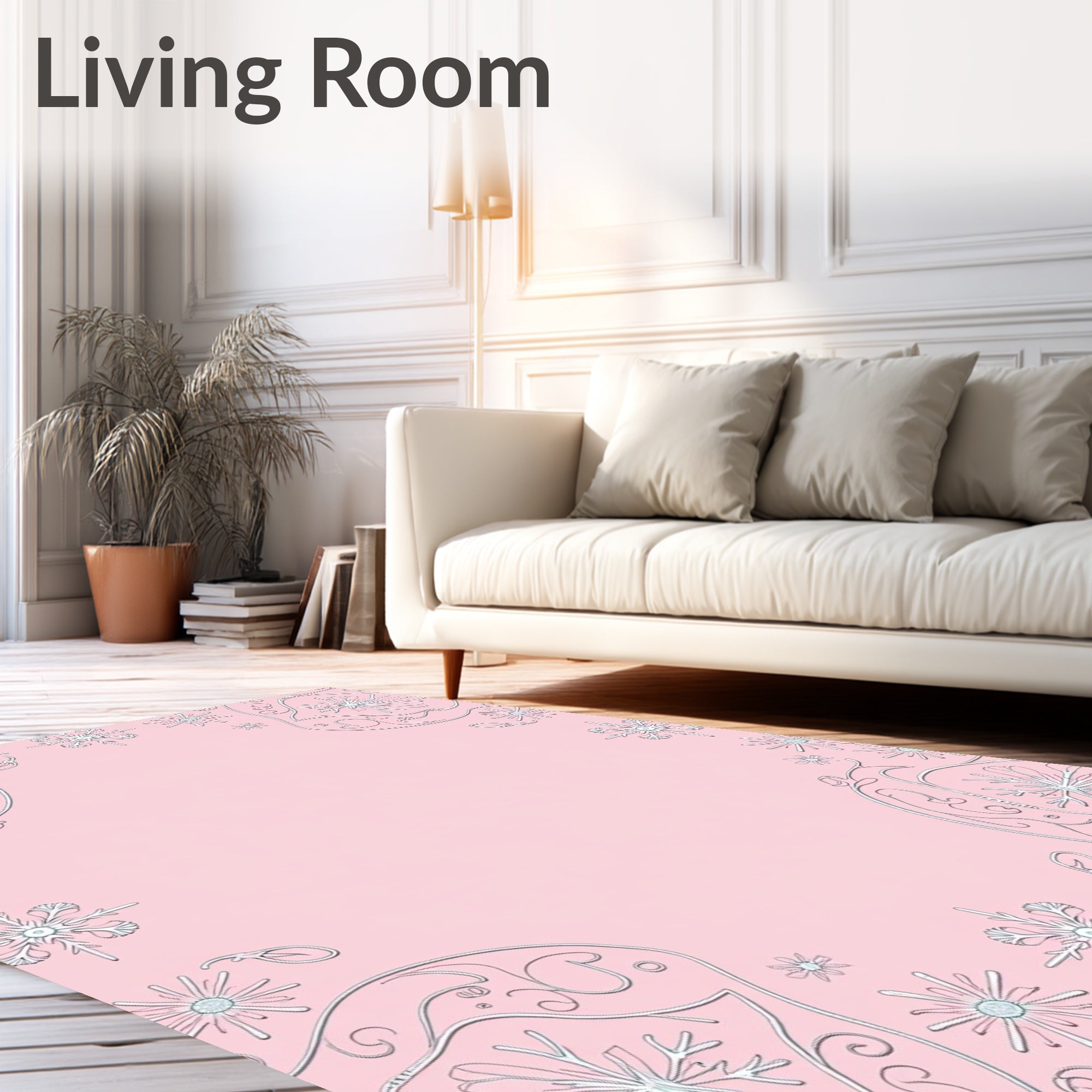 Pink Snowflake Swirl Border Elements Rug