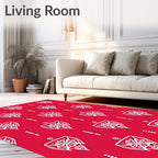White Floral Shield Pattern Red Rug