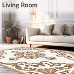 Elegant Brown Scrollwork Floral Accent Rug