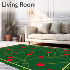 Festive Green Berry Branch Arrangement Rug