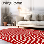 Bold Red Maze Geometric Pattern Rug