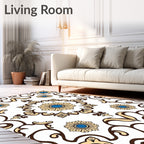Elegant Gold Blue Floral Scroll Rug