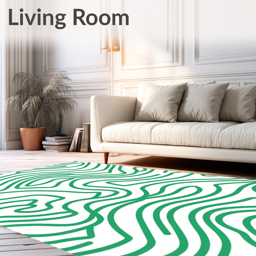Green Abstract Wavy Lines Design Rug