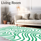 Green Abstract Wavy Lines Design Rug
