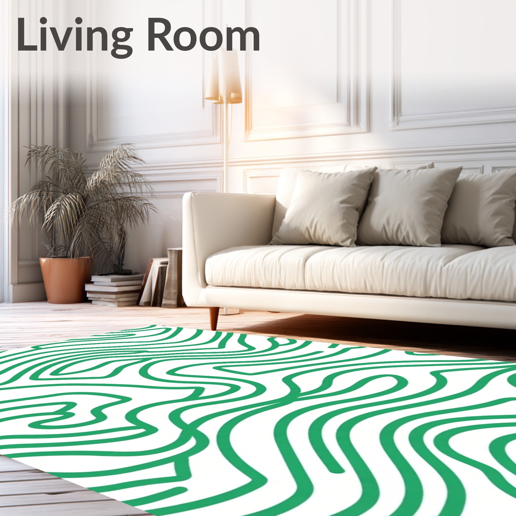 Green Abstract Wavy Lines Design Rug