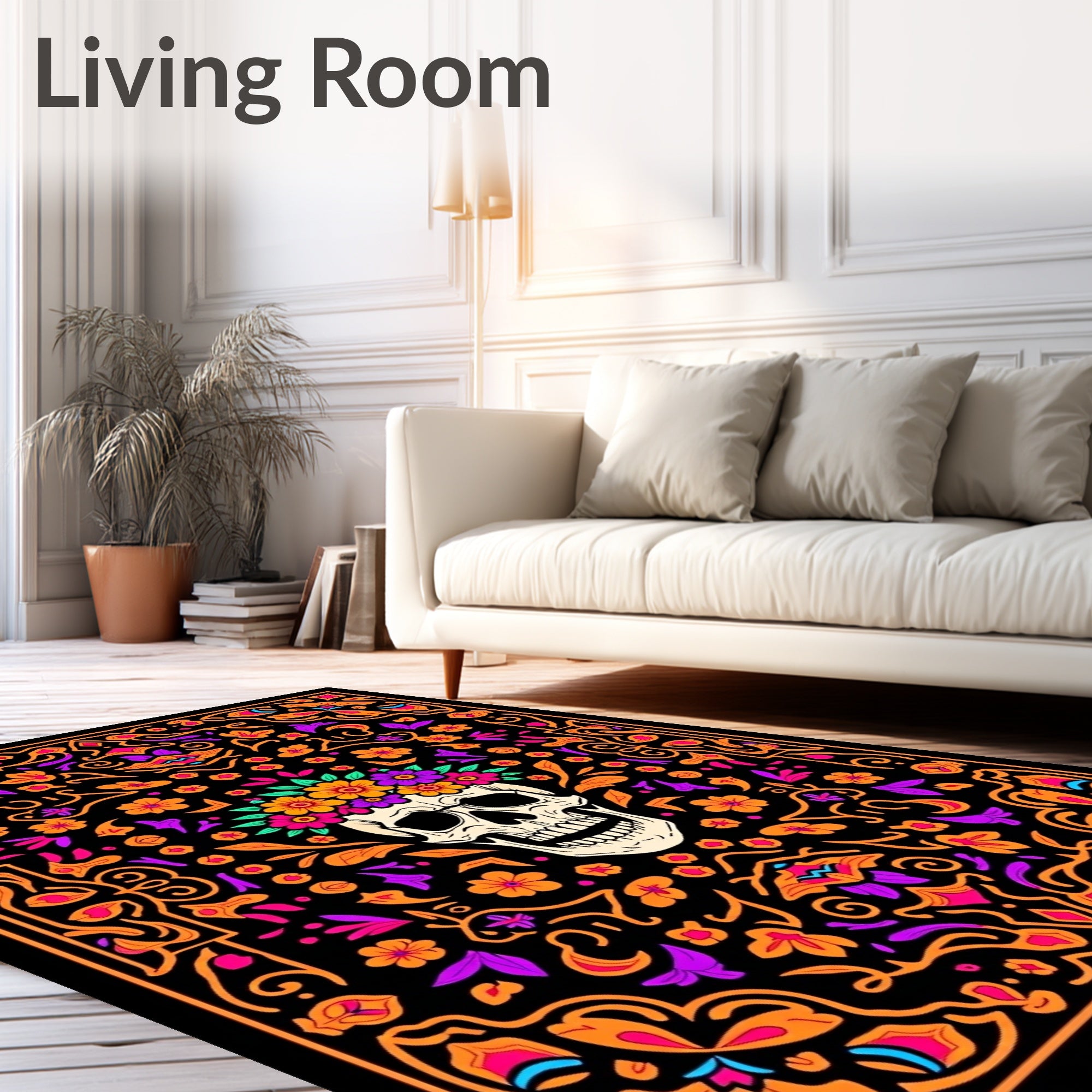 Floral Skull Day of Dead Rug