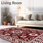 Rich Red White Floral Medallion Pattern Rug