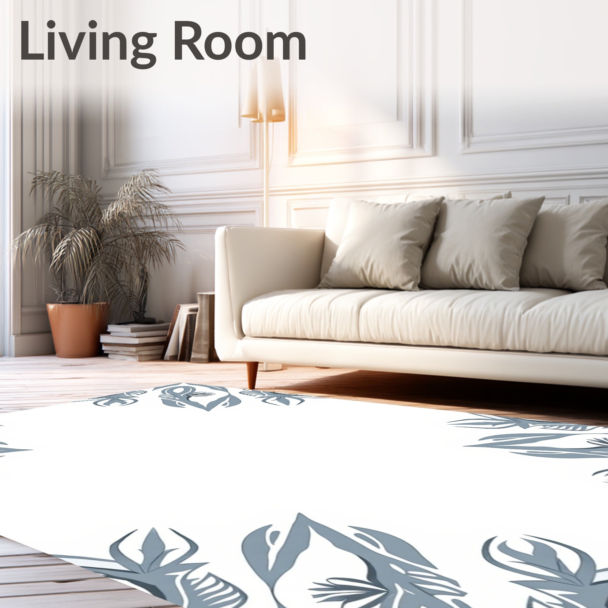 Gray Floral Corner Motif Rug