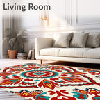 Bold Red Teal Floral Medallion Rug