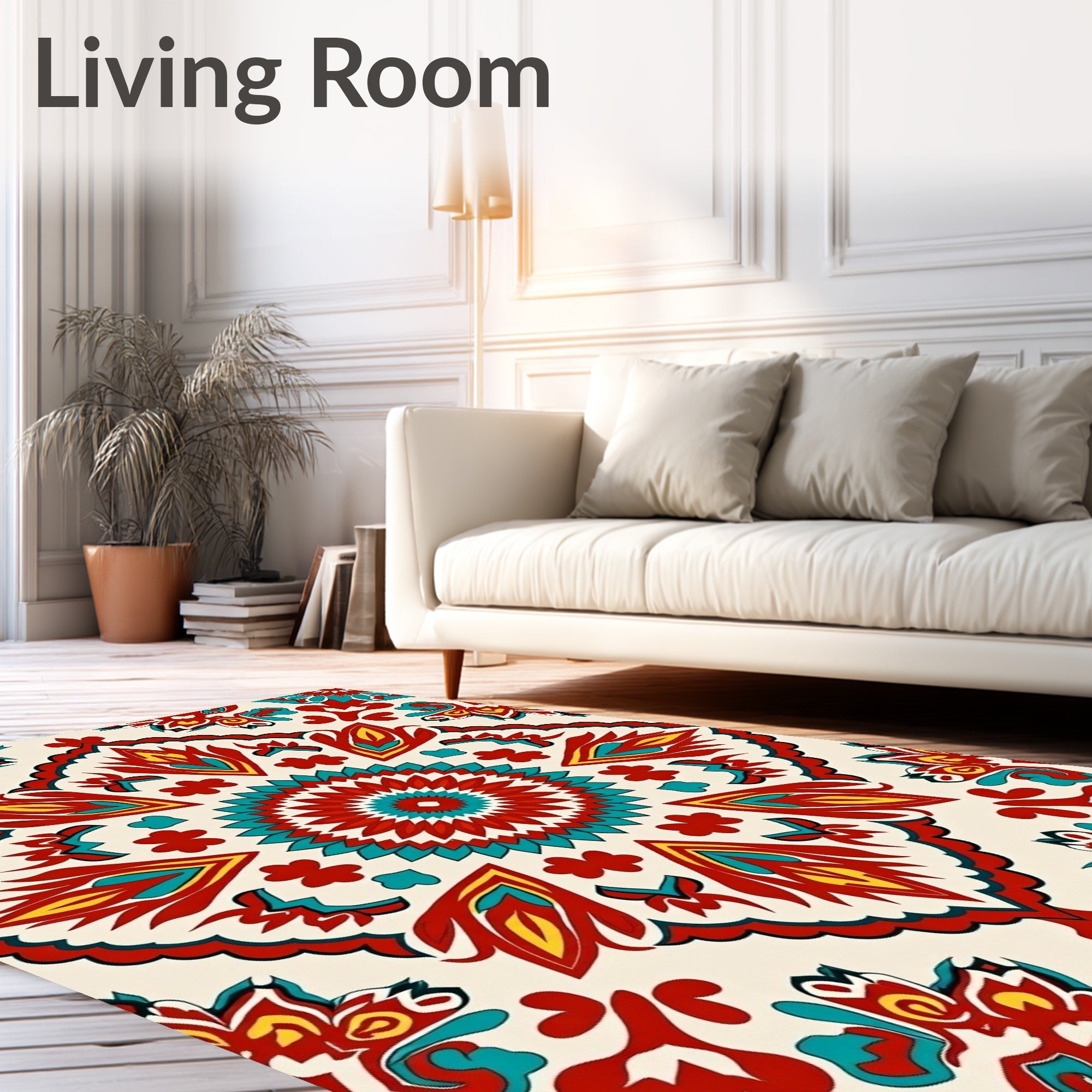Bold Red Teal Floral Medallion Rug