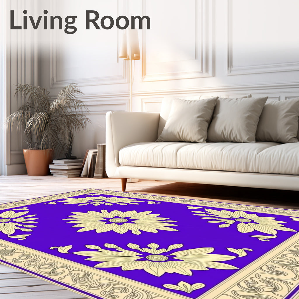 Ornate Floral Center With Border Design Rug