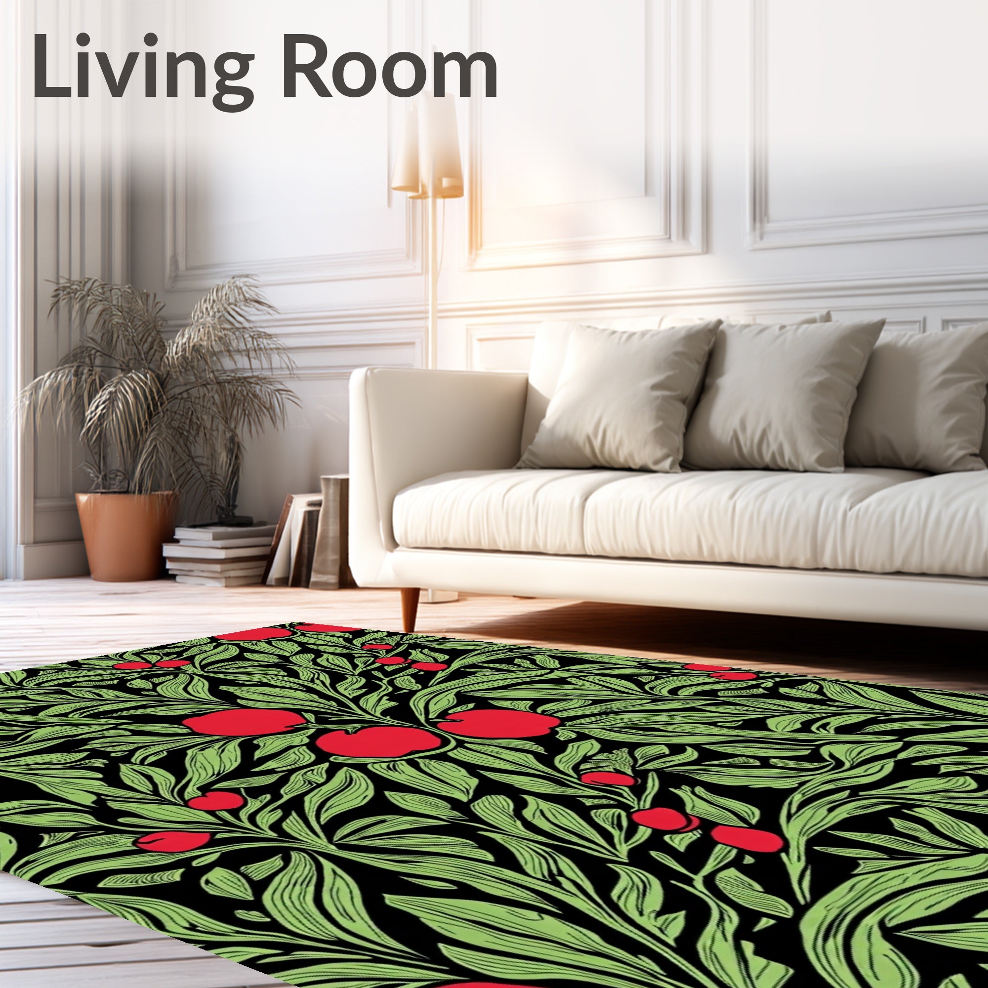Red Apples Green Leaves Pattern Rug