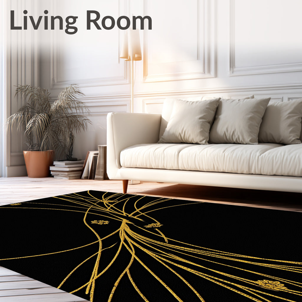 Golden Stylized Floral Branches Rug