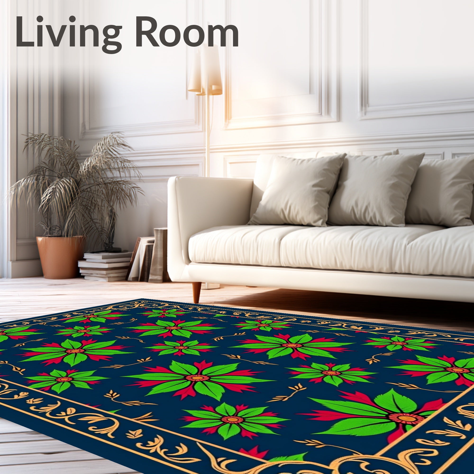 Floral Medallion With Golden Border Rug