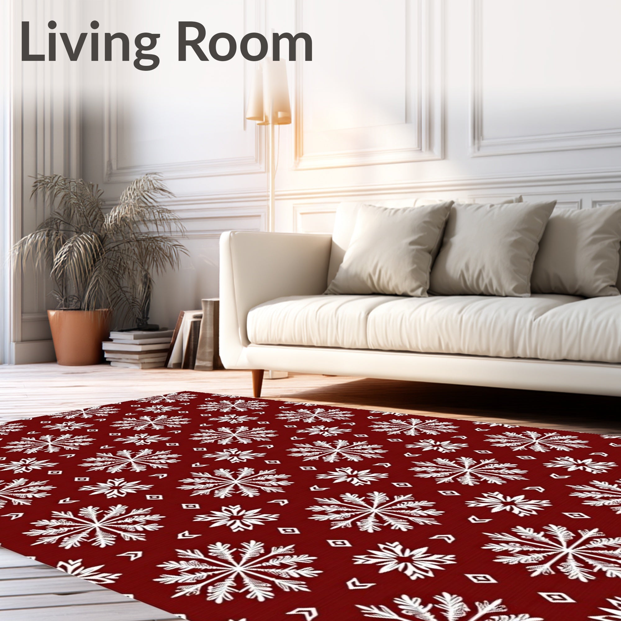 Crimson Snowflake Patterned Art Rug