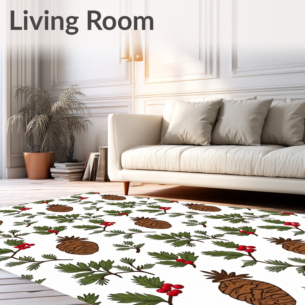 Brown Pinecone Green Holly Berries Rug
