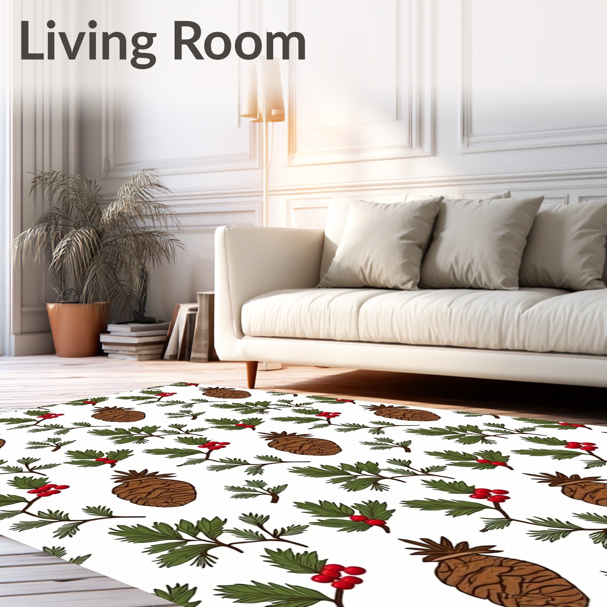 Brown Pinecone Green Holly Berries Rug