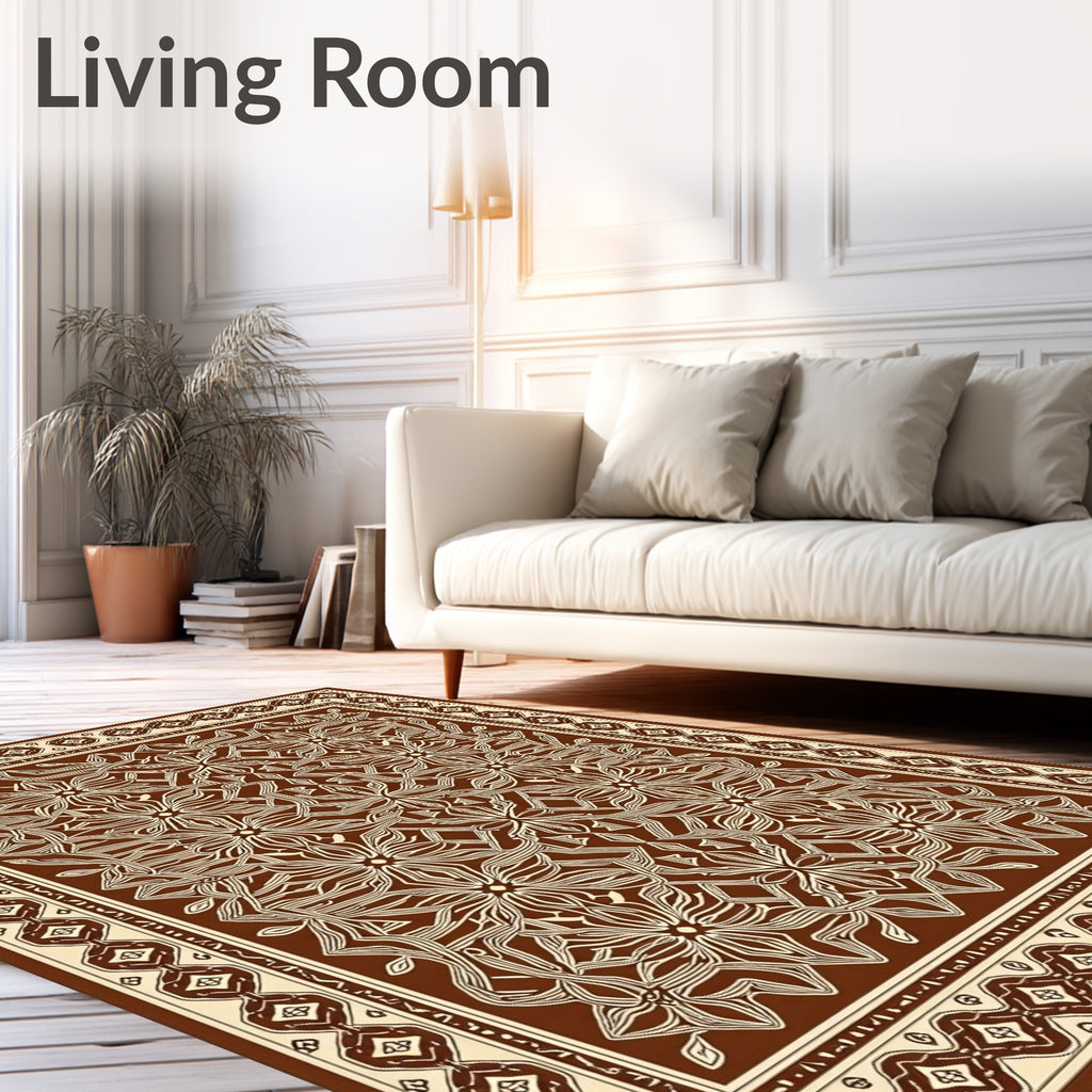 Brown Geometric Floral Intricate Pattern Rug