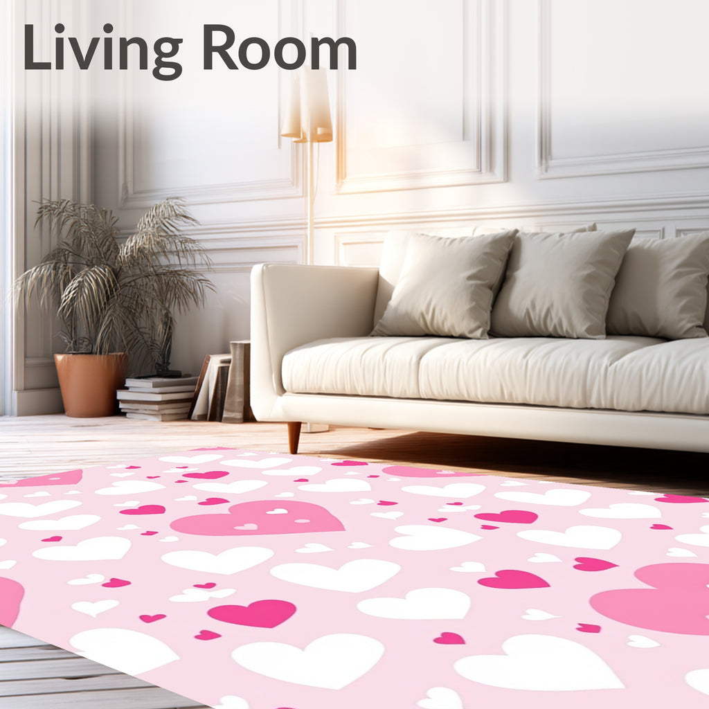 Pink White Hearts Pattern Rug