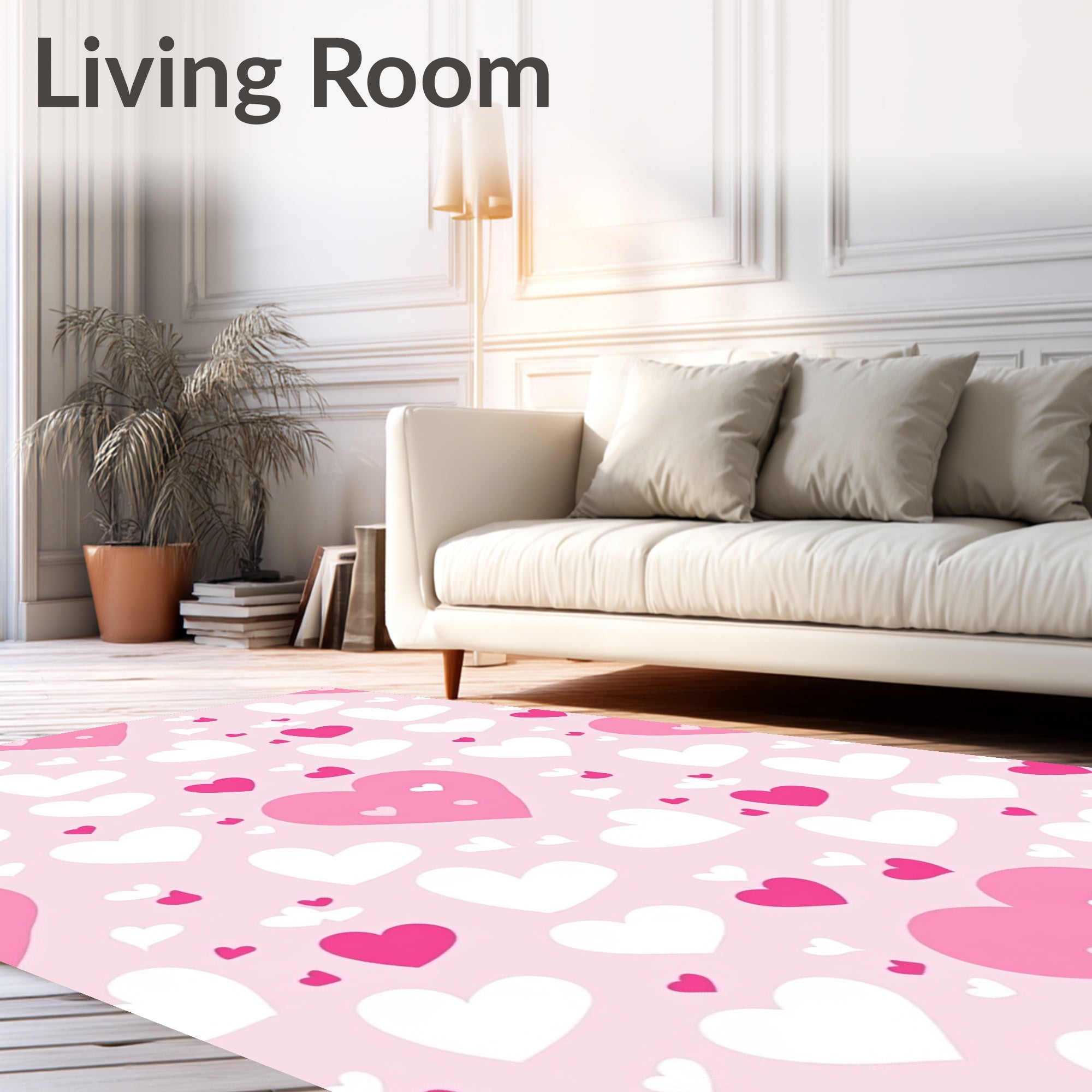 Pink White Hearts Pattern Rug