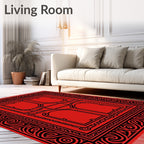 Bold Red Intricate Scroll Pattern Rug