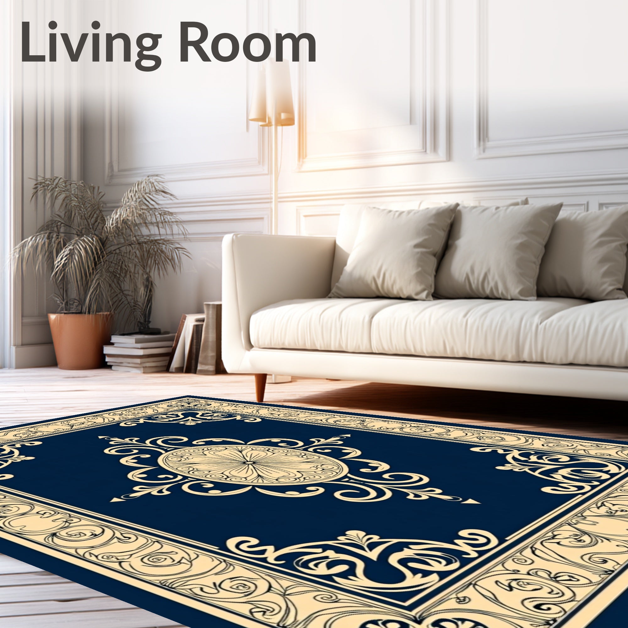 Ornate Floral Border Pattern Rug