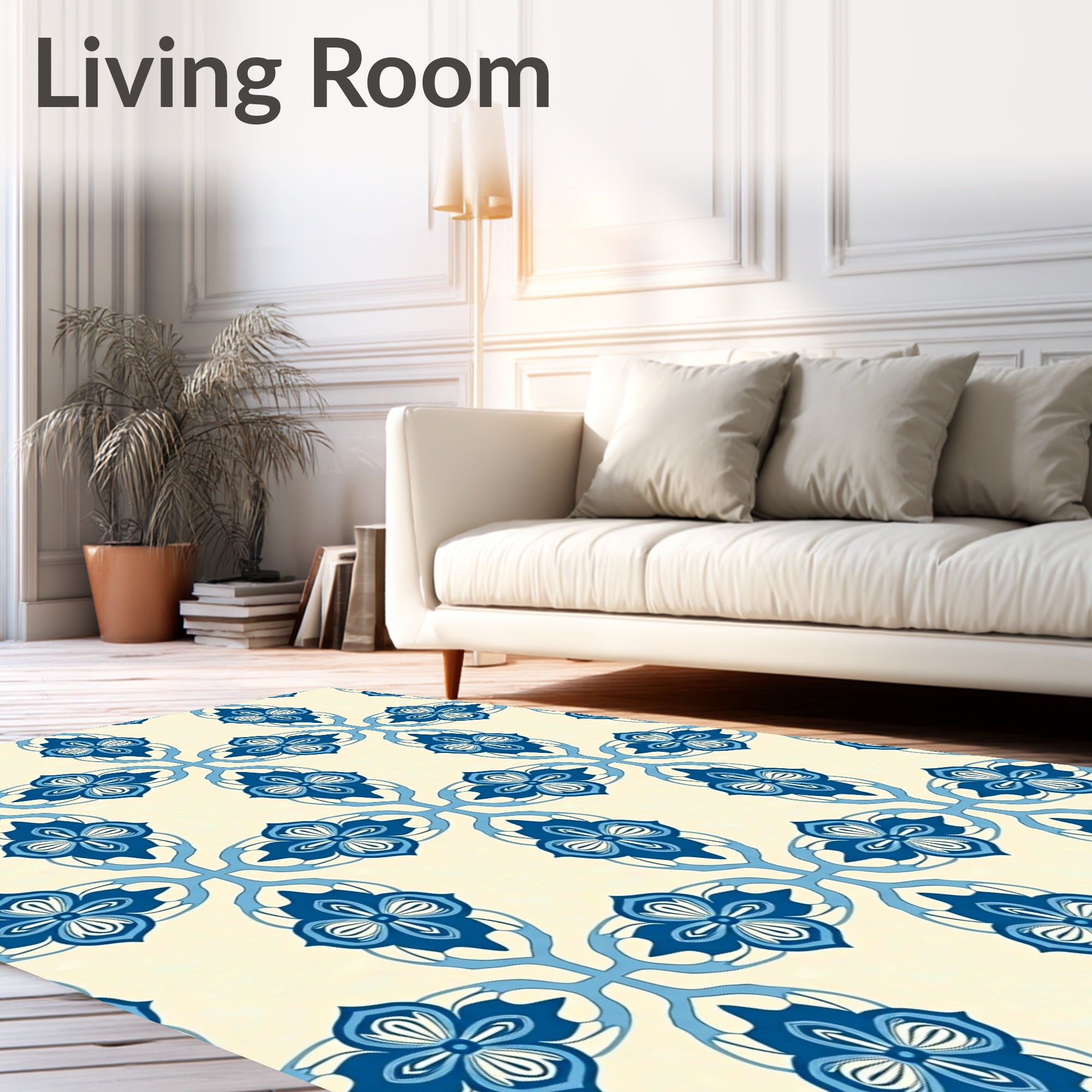 Classic Blue Floral Lattice Pattern Rug