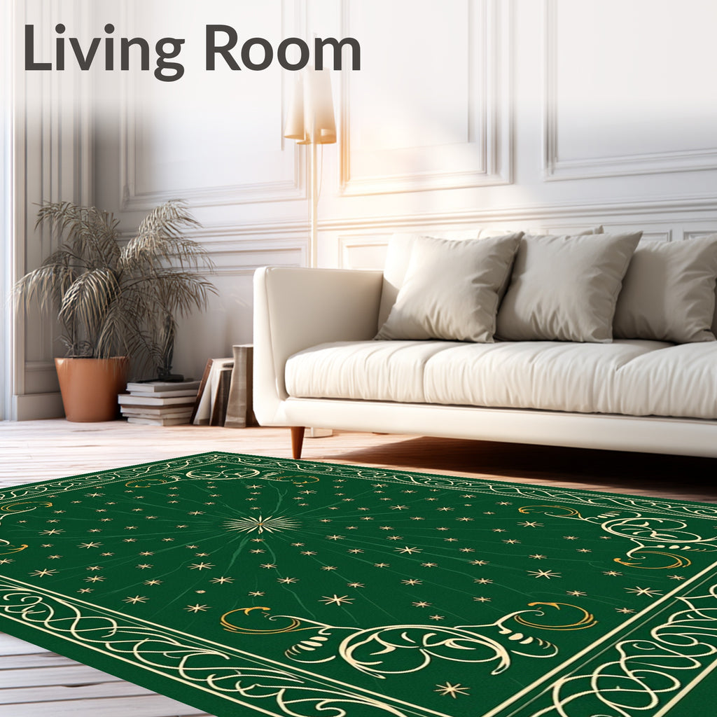 Ornate Green Starburst Scroll Rug