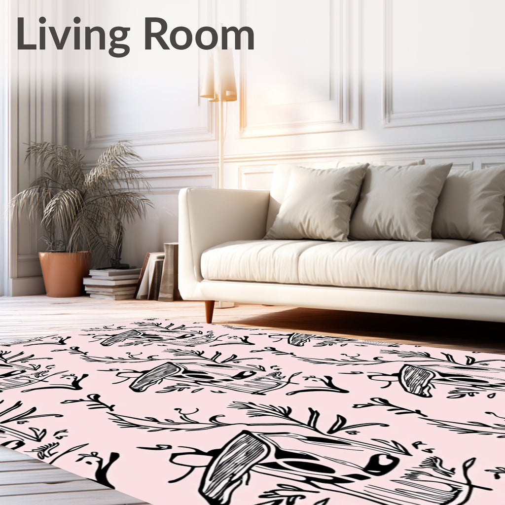 Hand-Drawn Whimsical Birdhouse Botanical Pattern Rug