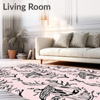 Hand-Drawn Whimsical Birdhouse Botanical Pattern Rug