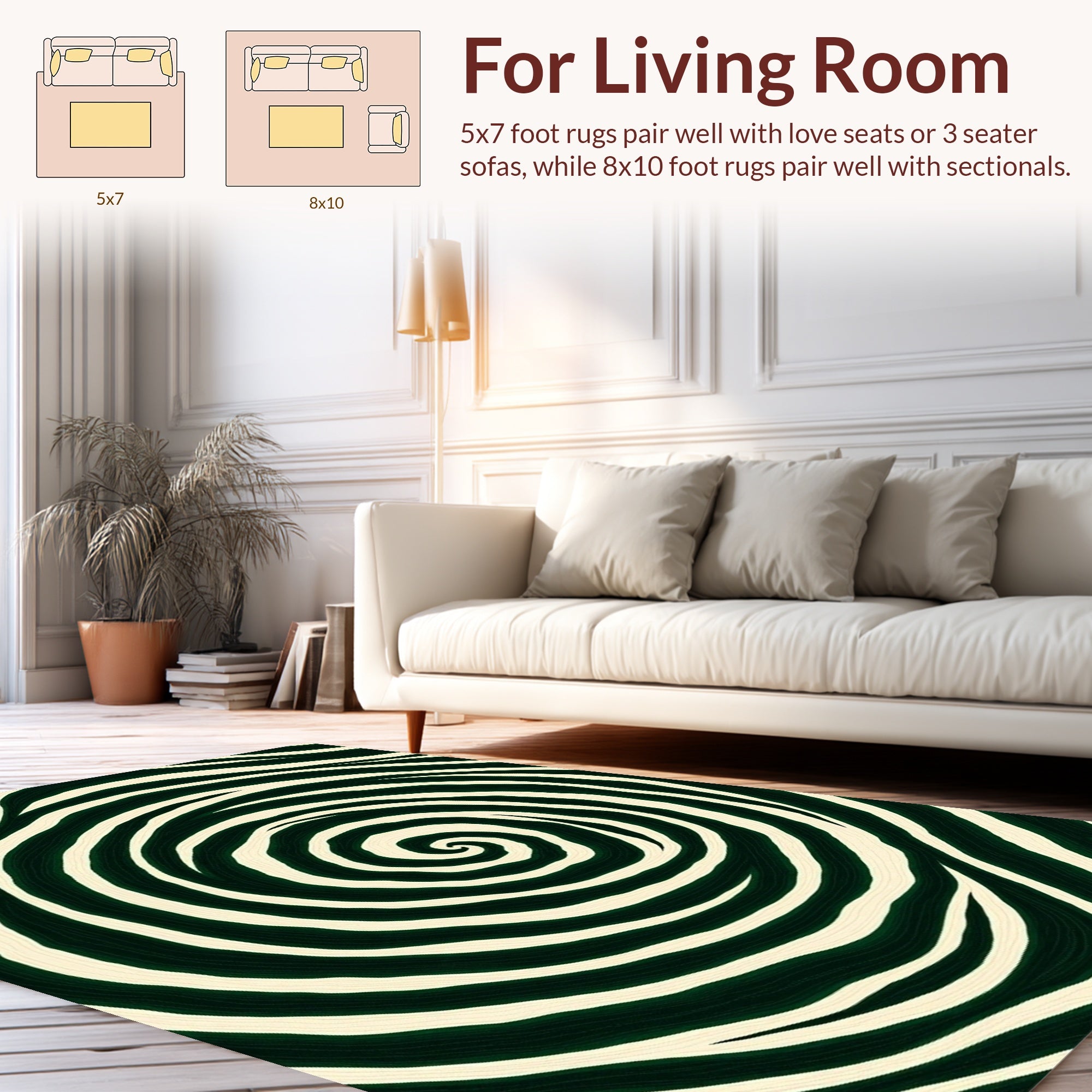 Green Swirl Abstract Pattern Rug