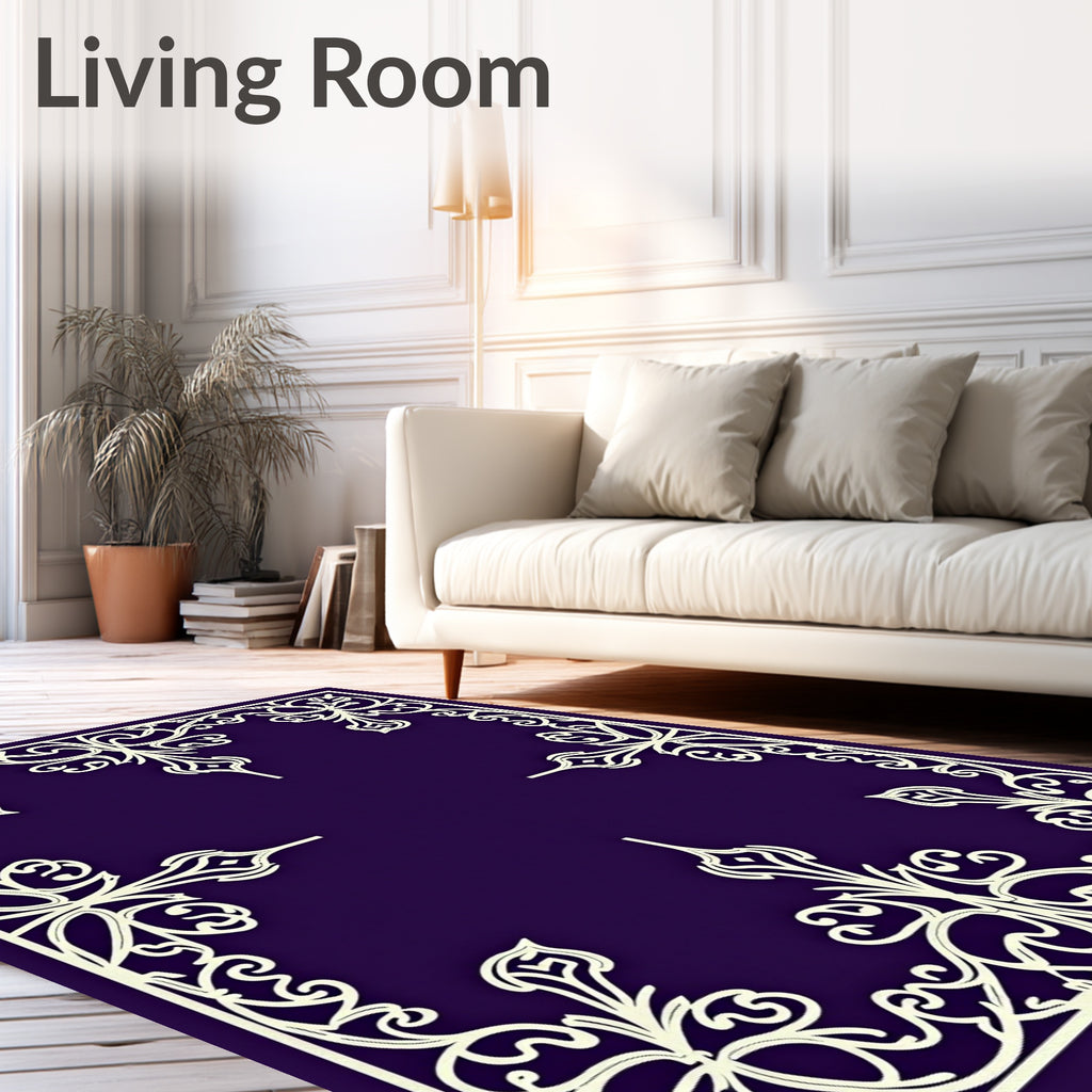 Elegant Ivory Flourish Frame Design Rug